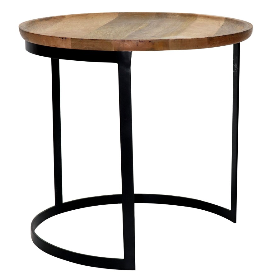 Furniture *  | Online Discount Mango Wood Top Side Table With Metal Base, Large