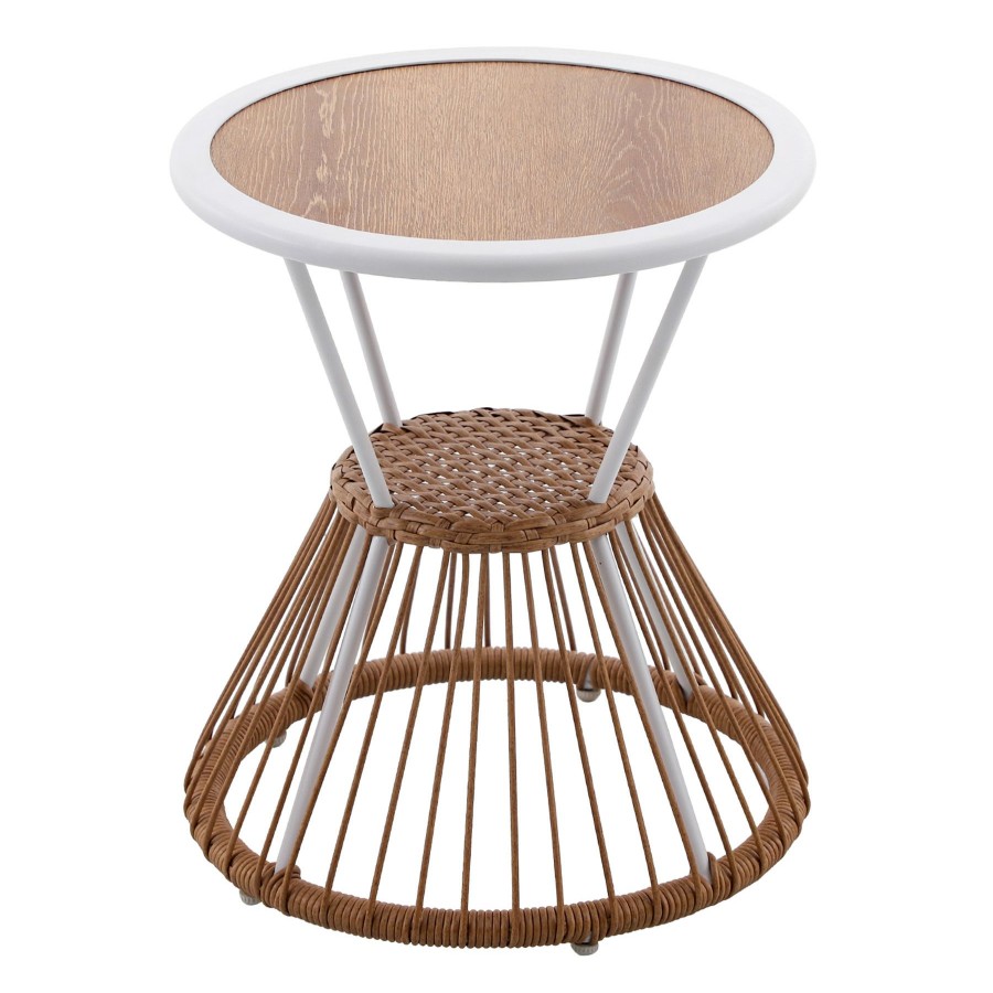 Patio Furniture *  | Special Style Tracey Boyd Minos Outdoor White Steel & Wicker Side Table