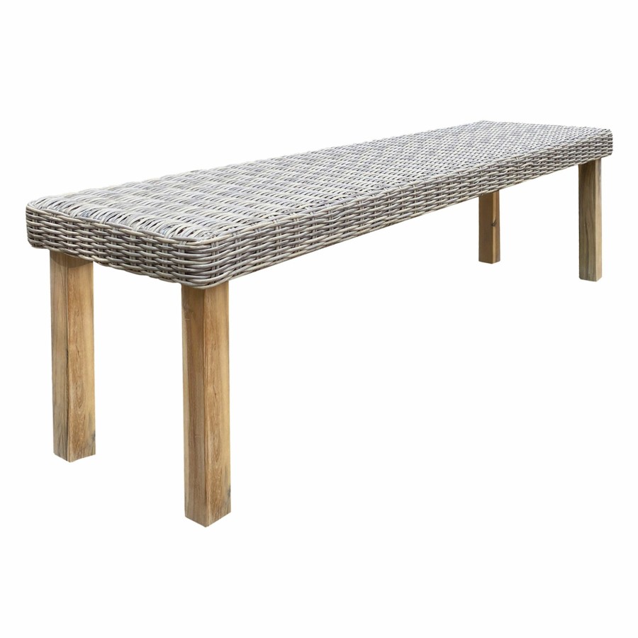 Patio Furniture *  | Typical Style Park City Acacia Wood & Wicker Backless Outdoor Dining Bench